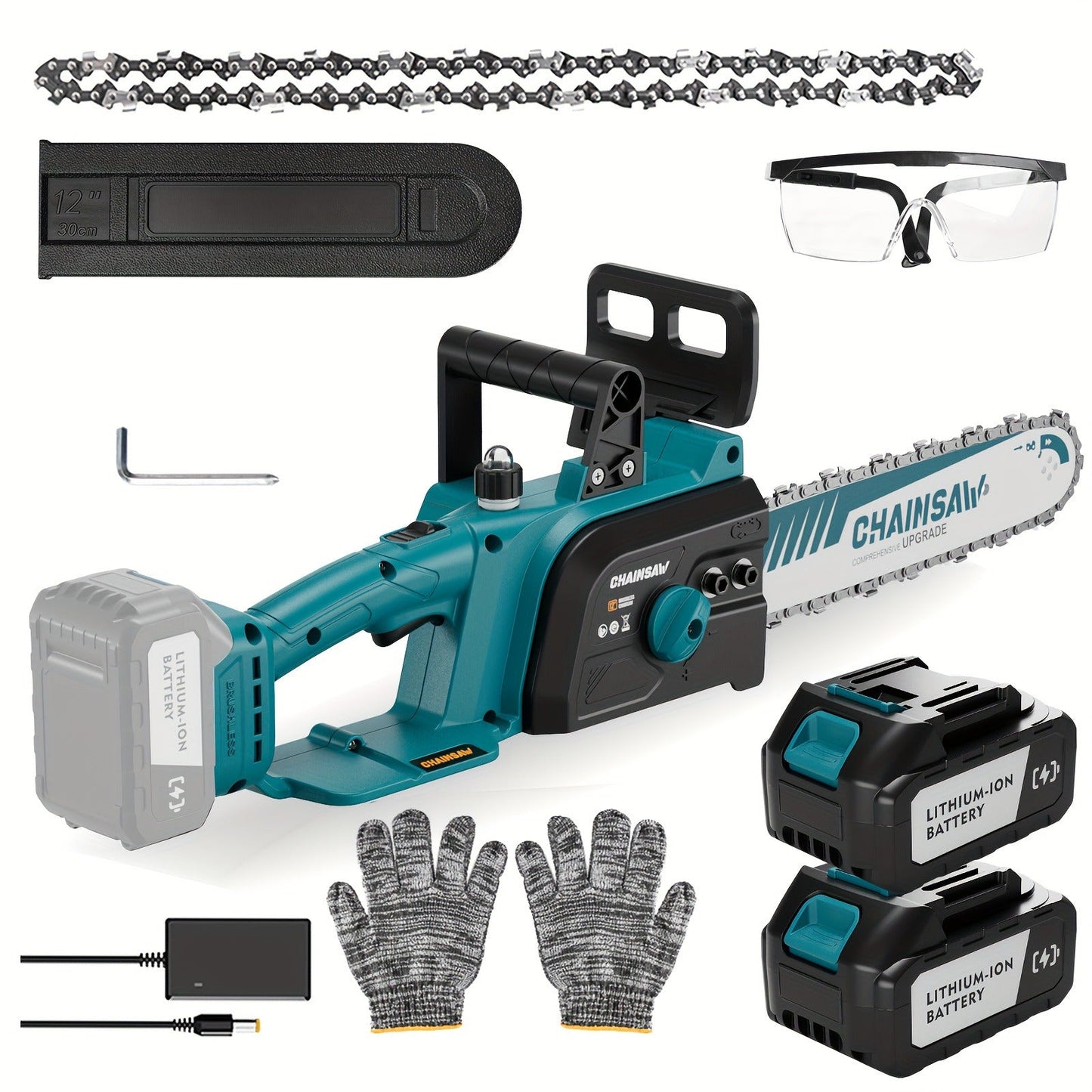 Cordless Chainsaw with Brushless Motor – 6 & 12-Inch Lithium Battery Electric Saw, Auto-Oiling, Safety Lock, Heavy-Duty Wood Cutting & Garden Tool