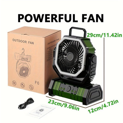 Camping Fan with LED Light 20000mAh Battery – 4-Level Brightness, Multi-Speed Rotatable Portable Tent Fan for Camping, Outdoor, Office & Home, Cooling & Lighting Combined