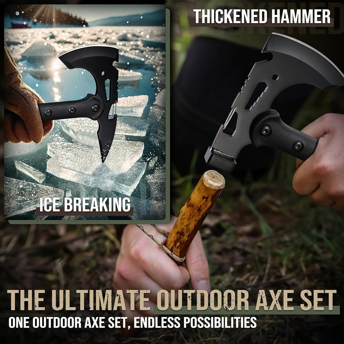 Tactical Tomahawk Axe 2-Pack – Camping Hatchet with Spike, Hammer, Bottle Opener, Hex Wrench & Sheath | Survival Axe for Hiking Trekking Bushcraft