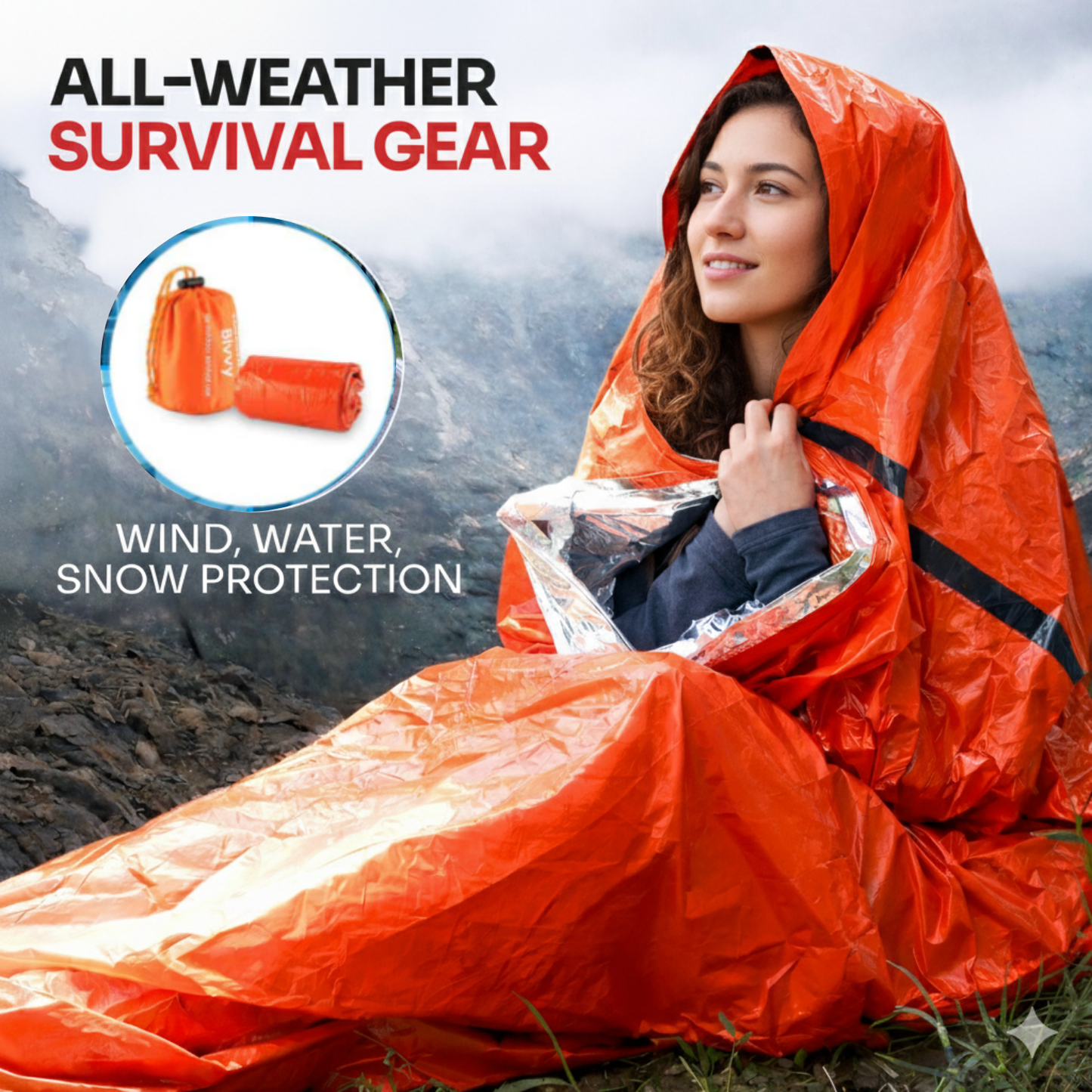 Emergency Mylar Bivy Sleeping Bag in Single-Sack Checkout Configuration for Camping and Preparedness
