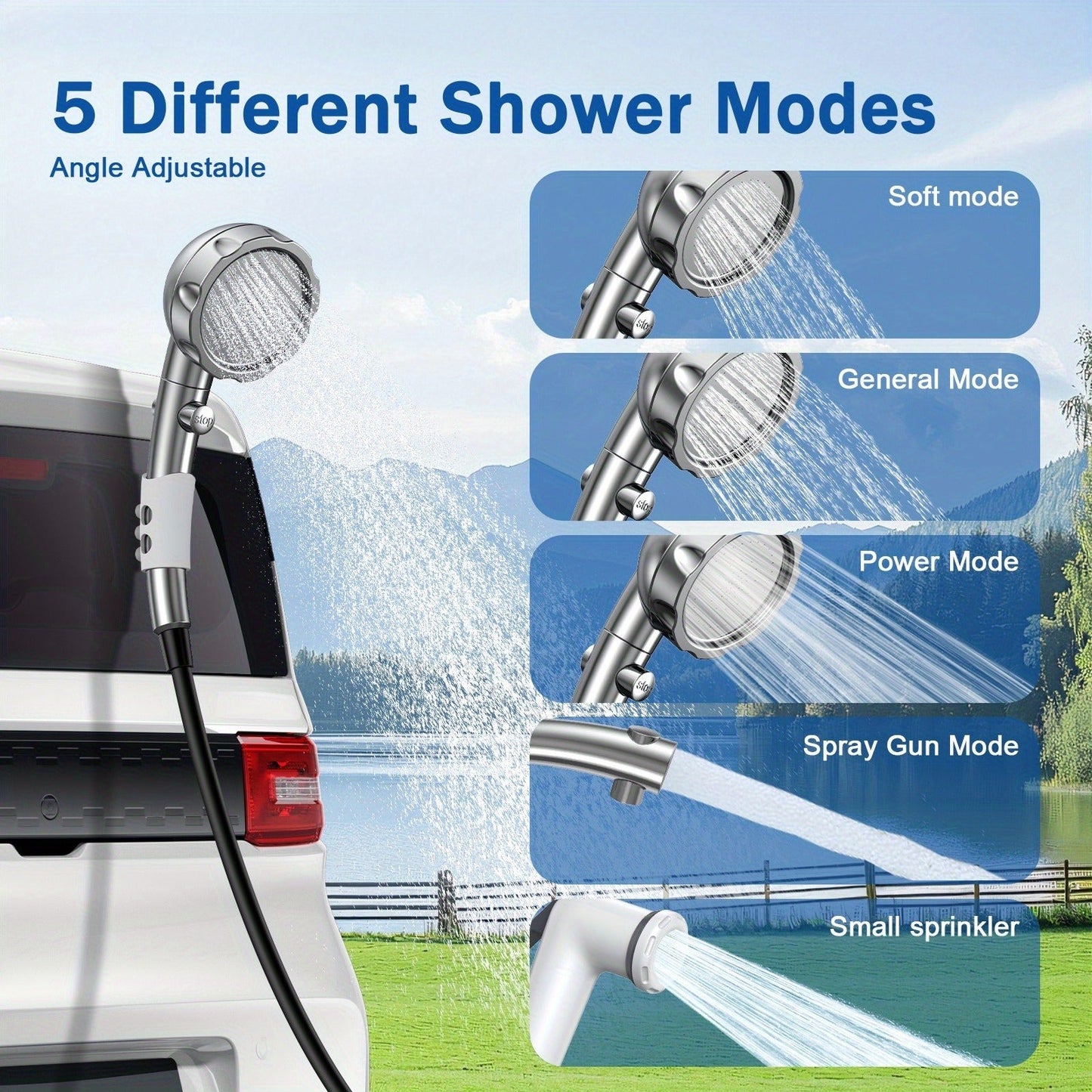 Portable Camping Shower with 9000mAh Battery – Smart Digital Display, Foldable Bucket Included, Compact Lightweight Outdoor Shower Pump for Camping, Hiking, Pet Cleaning, Car Washing & Beach Use