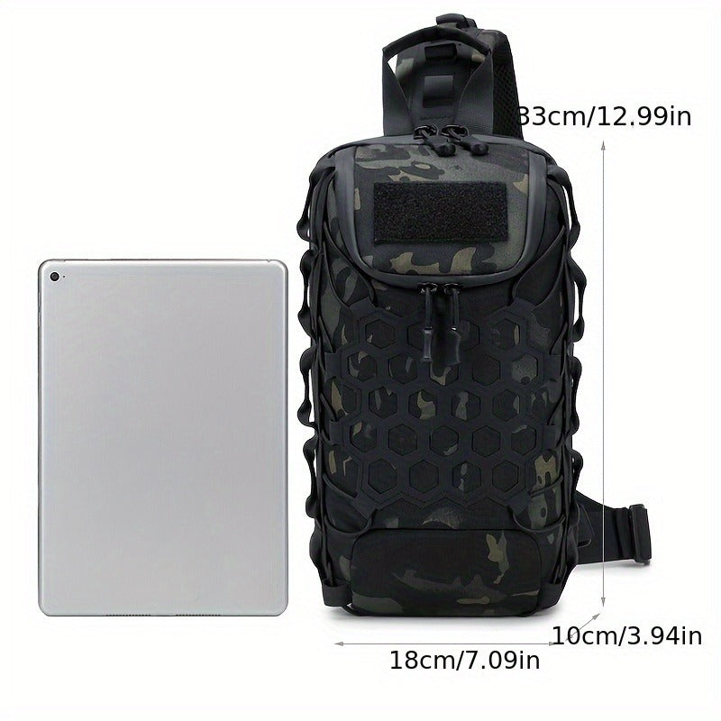 Structured Tactical Shoulder Crossbody Bag with Honeycomb Front Panel in Black or Camouflage Pattern