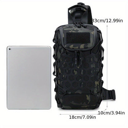 Structured Tactical Shoulder Crossbody Bag with Honeycomb Front Panel in Black or Camouflage Pattern