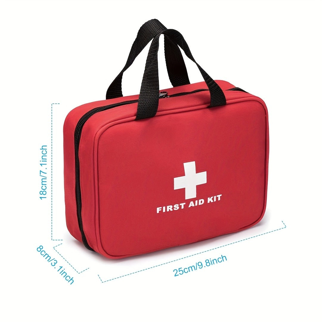 338-Piece First Aid Supply Kit in Red Handled Zipper Bag with Organized Interior Compartments