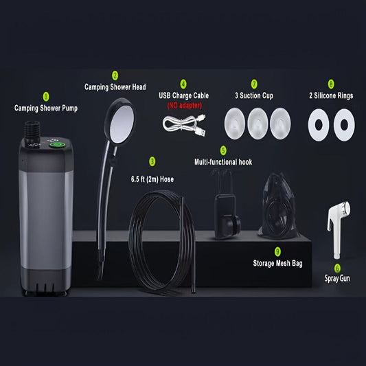 Portable Camping Shower 6000mAh IPX7 Waterproof 120-Min Runtime