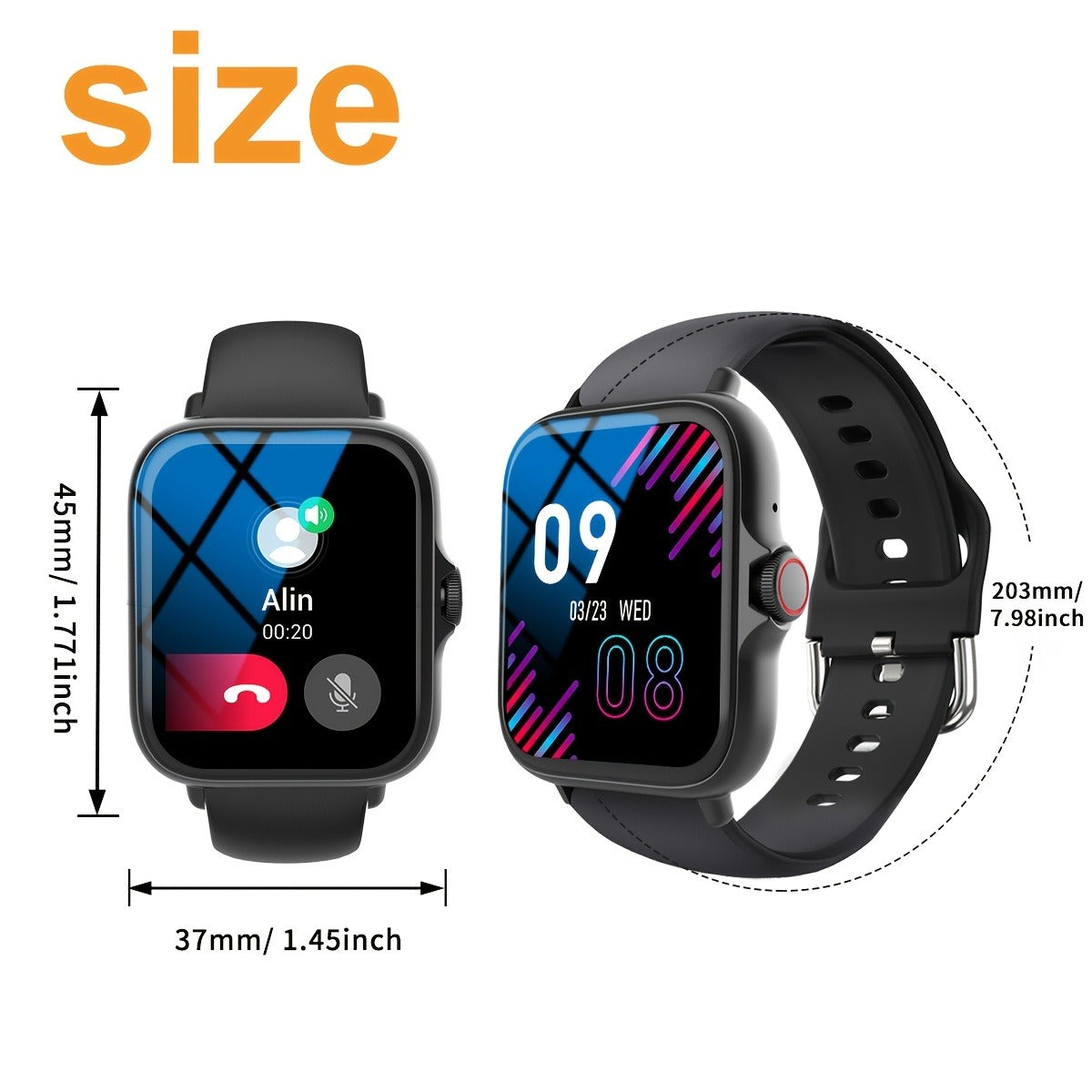 Smart Watch Square Display with Wireless Calling, 100+ Sport Modes and Black or Silver Band Options