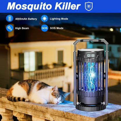 Rechargeable Lantern Bug Zapper with Blue Grid Light, Swivel Base, USB-C Cable and Cleaning Brush