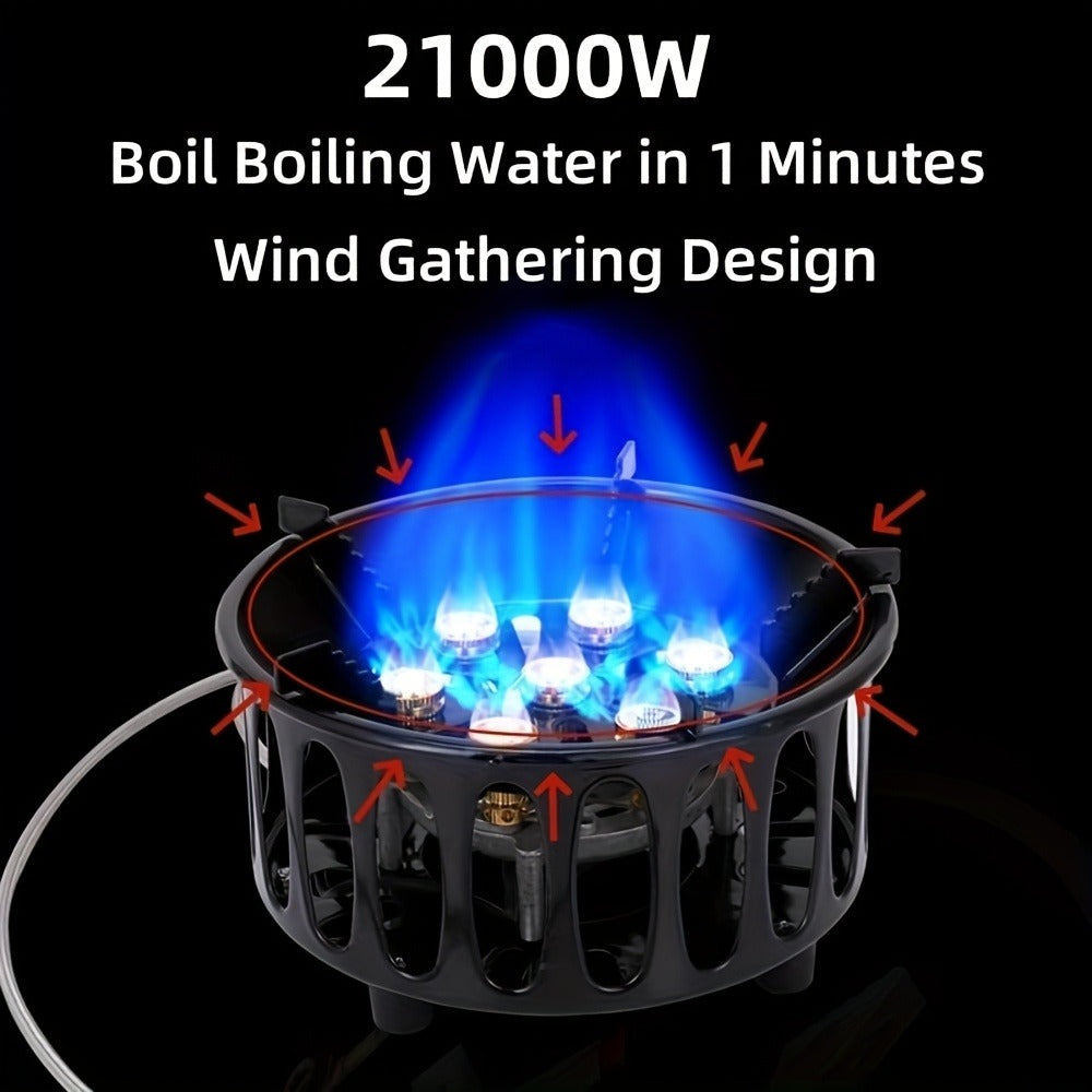Windproof Camp Stove 21000W Collapsible | Seven Star Camping Gas Stove with Piezo Igniter & Fuel Canister Adapter | Butane Isobutane Propane | For Hiking Backpacking Picnic