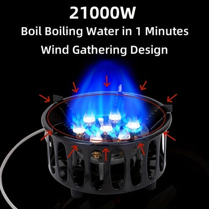 Windproof Camp Stove 21000W Collapsible | Seven Star Camping Gas Stove with Piezo Igniter & Fuel Canister Adapter | Butane Isobutane Propane | For Hiking Backpacking Picnic