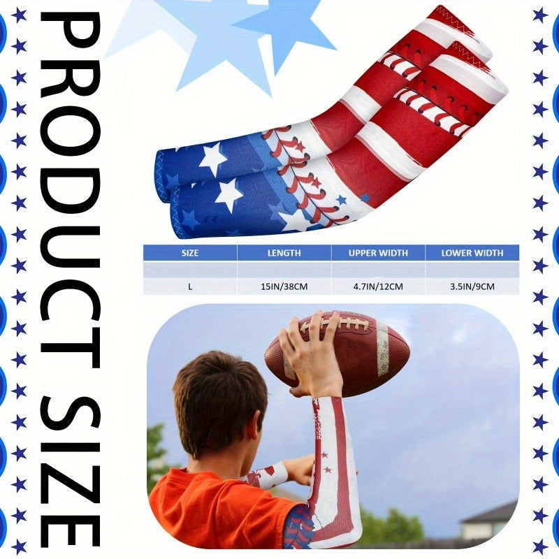 Mixed-Color Baseball Arm Sleeve Set with Red, White and Blue Flag, Star and Stitch Print Designs