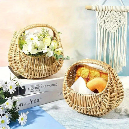 Wicker Basket Set Half Moon Shape with Handle – Small Rattan Baskets 3/5/6 Pcs for Wedding Flower, Home Decor, Garden Storage & Picnic, Plastic Liner Included, 6.7×6.5×4.3 in