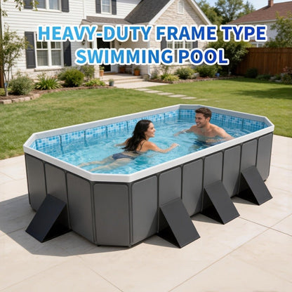 Large Rectangular Frame Pool – Non-Inflatable Backyard Swimming Pool with Drain