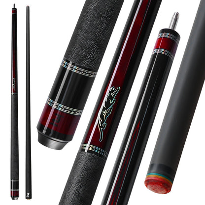 58-Inch Carbon Fiber Pool Cue with 12.5mm Tip, 3/8x8 Joint, Black Wrap and Four SP Graphic Designs