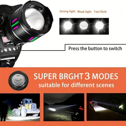 Rechargeable Spotlight Headlamp with Three Modes, Motion Sensor, USB Cable and Up to 8-Hour Label