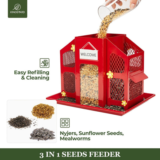 Metal Bird Feeder for Outside - 4 Lbs Large Capacity Hanging Wild Bird Feeder