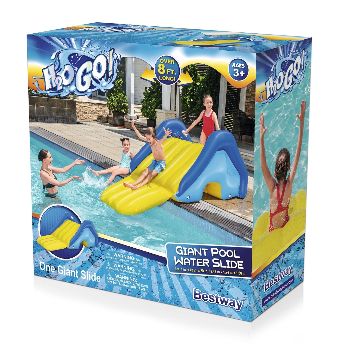 Inflatable Pool Water Slide Giant – 97x49x39 Inch Backyard Waterslide with Built-In Sprinkler, 4 Water Chambers for Stability, Large Platform, PVC