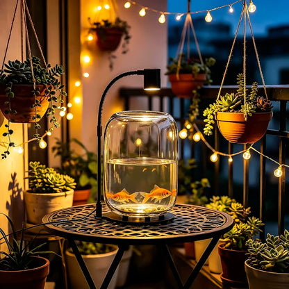 15.9 x 8.7 Inch Open-Top Glass Terrarium with USB Grow Light for Moss, Air Plants and Succulents