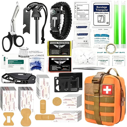 217-Piece Outdoor Tool and First Aid Supply Kit with MOLLE Bag in Nine Color-Labeled Options