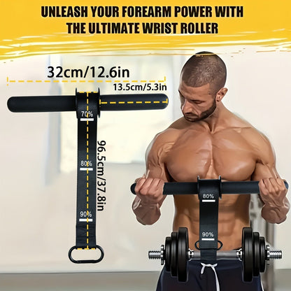 Fitness Equipment Wrist Roller Bar with Hanging Strap, Four Marked Grip Levels and 12.6-Inch Handle