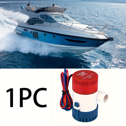 12V 1100GPH-Label Submersible Bilge Pump with Cylindrical Strainer and Side Outlet for Boat or RV Drainage