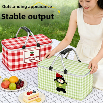 Aluminum-Frame Picnic Basket in Four Exact Fried-Egg, Kitten, Rabbit and Cherry Pattern Options