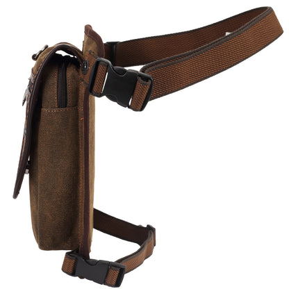 Sling Bag Vintage Brown Canvas Design with Adjustable Strap for Chest, Waist, Shoulder or Leg Carry