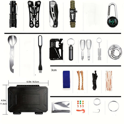 Wilderness Survival Kit, 12/20/60 Piece Outdoor Emergency Gear Set with Paracord Bracelet, Survival Whistle, Flashlight, Wire Saw & More – Ideal for Hunting, Hiking, Fishing & Camping