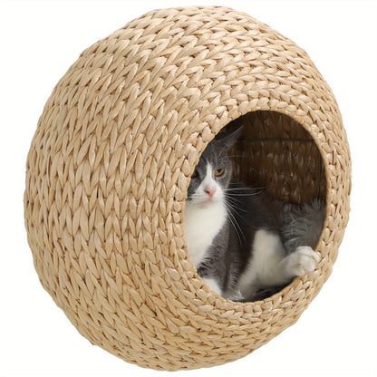 Natural-Tone Round Woven Cat Wall Condo with Removable Cushion, Mounting Hardware and 17.7-Inch Pod Diameter