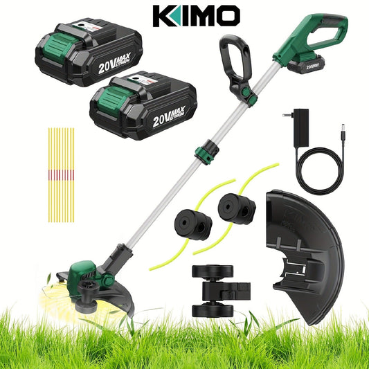 String Trimmer Cordless 2-in-1 Weed Wacker & Lawn Edger with Wheels – KIMO Brushless Motor 20000 RPM, 12" Cutting Width, 2x 2.0Ah Batteries, Lightweight for Yard Garden Patio & Landscaping
