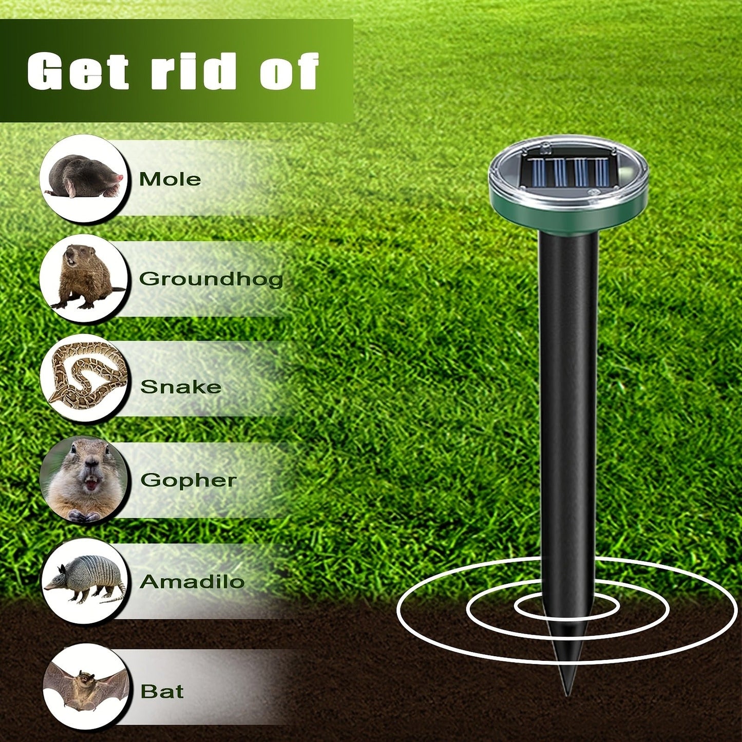 Solar Ultrasonic Pest Repeller Outdoor Waterproof Rodent Repellent Stake for Yard Garden Farm Mole Snake Skunk Dog Deterrent Device IP44 2/4/6/10 Pack
