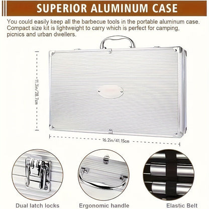 Thirty-Six-Piece BBQ Grill Tool Kit with Carry Case, Two Grill Mats, Heat Glove and Cooking Utensils