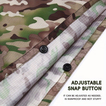 Digital Camouflage Hooded Rain Poncho with Snap-Side Closure, Front Pocket and Matching Storage Bag