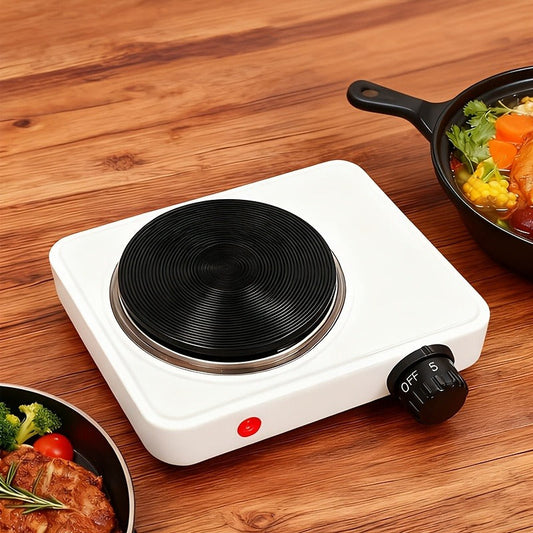 Electric Stove Desktop 5-Speed Temperature Control | Portable Electric Burner for Home & Camping | Compact Quick-Heating Countertop Stove | US Standard, White