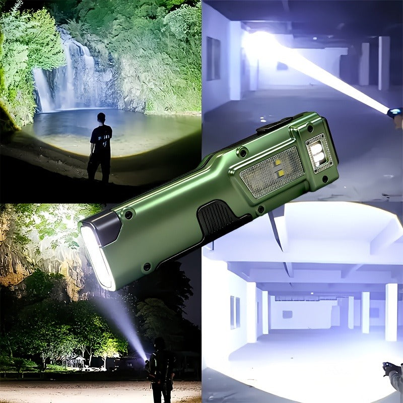 Flashlight Flat EDC Torch with Eight Modes, UV Light, Digital Display, Type-C Charging and Safety Lock