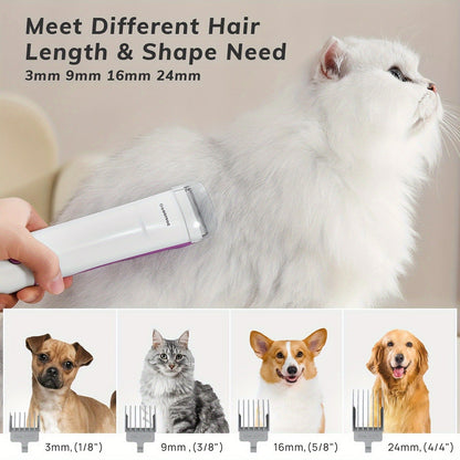 Pet Grooming Vacuum Kit with 2.5L Collection Cup, Electric Clipper, Hose and Four Pictured Tool Attachments