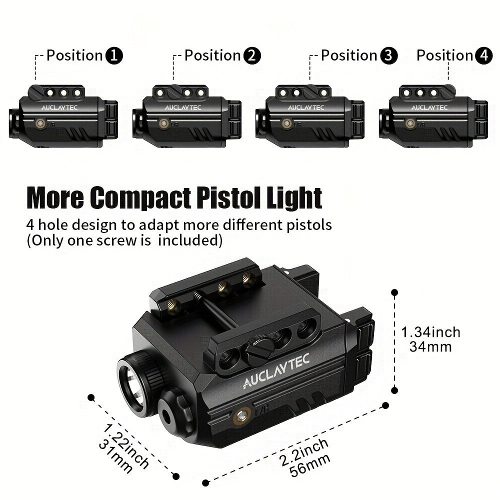 Pistol Light Laser Combo 500 Lumens – Green Red Blue Laser Sight, 5 Modes, USB-C Rechargeable, Fits Subcompact & Compact Handguns, Adjustable Rail Mount Weapon Light
