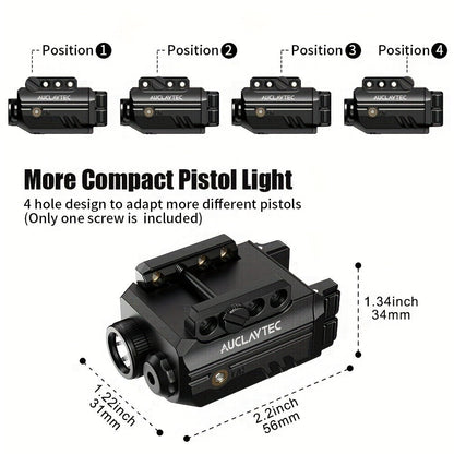 Pistol Light Laser Combo 500 Lumens – Green Red Blue Laser Sight, 5 Modes, USB-C Rechargeable, Fits Subcompact & Compact Handguns, Adjustable Rail Mount Weapon Light