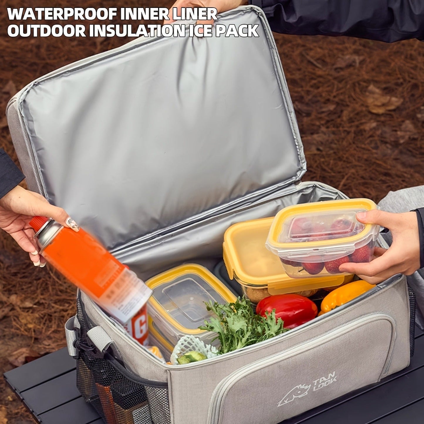 Zippered Picnic Carrier Bag with Dual Handles, Shoulder Strap, Front Pocket and Displayed 16.14-Inch Length