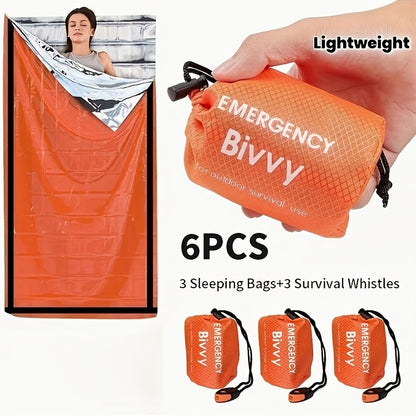 Emergency Bivvy Sleeping Bag Sets with Survival Whistles in Six- or Eight-Piece Checkout Options