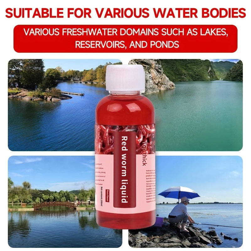 Two-Piece 100 ml Liquid Fish Bait with Red Worm Scent Label for Trout, Carp, Bass and Cod Fishing