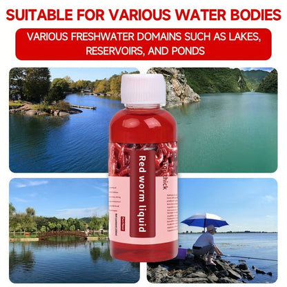 Two-Piece 100 ml Liquid Fish Bait with Red Worm Scent Label for Trout, Carp, Bass and Cod Fishing