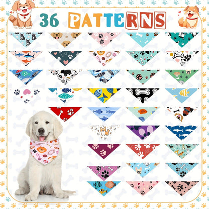 Dog Bandanas Bulk 72-Pack Triangle Scarf Bibs for Dogs – Adjustable Pet Costume Accessories for Small Medium Large Dogs, Cats & Puppies, Assorted Colors & Patterns, One Size Fits Most