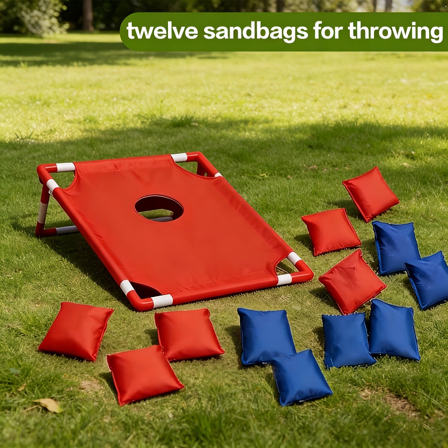 Portable Cornhole Game Set with 12 Bean Bags, Red & Blue Outdoor Toss Game Board for Backyard Camping Family Parties Holiday Gifts