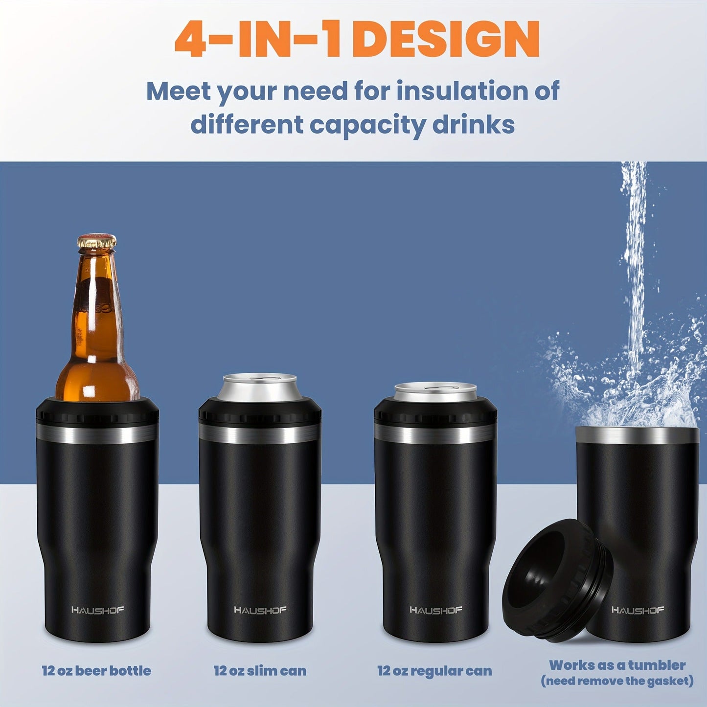 Insulated 12 oz Can Cooler with Double-Wall Body in Black, Navy Blue and Three Camo Color Options