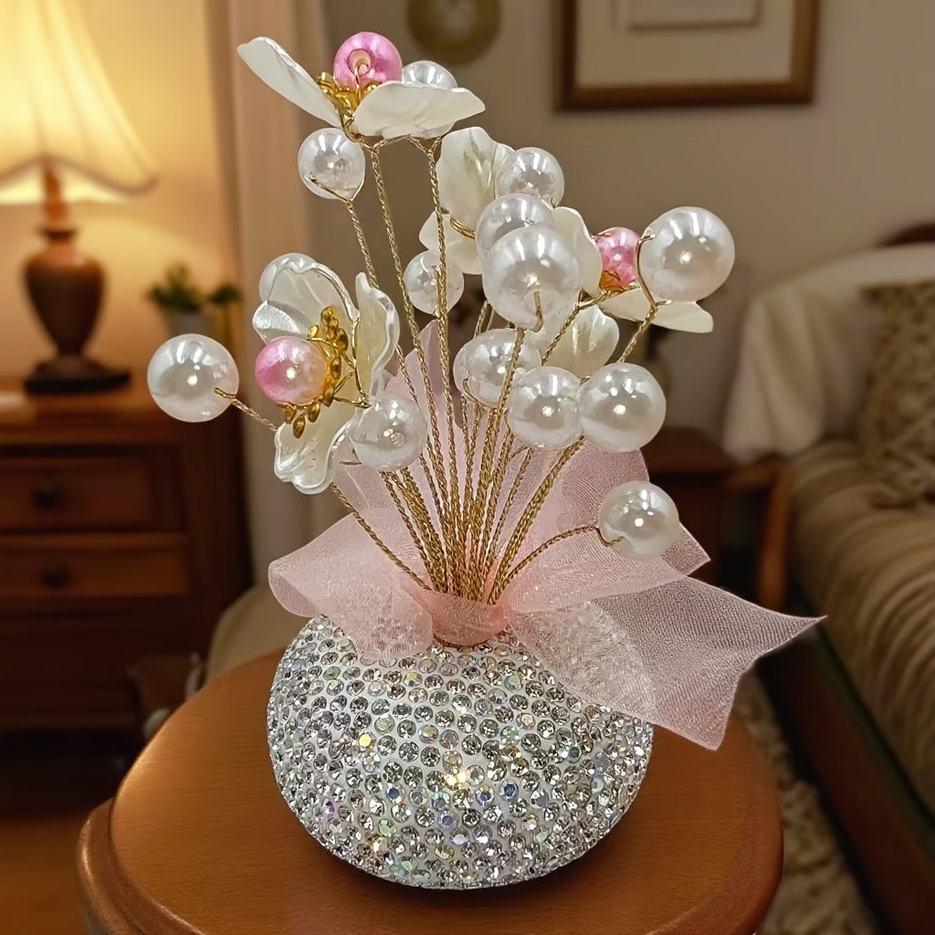 Crystal-Style Flower Decorations for Car Console or Home Display in Six Piece-Count and Color Styles