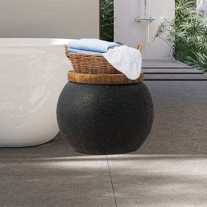 Outdoor Side Table 17-Inch Concrete Design with Wood-Look Finish in Black, Hourglass or Small Options