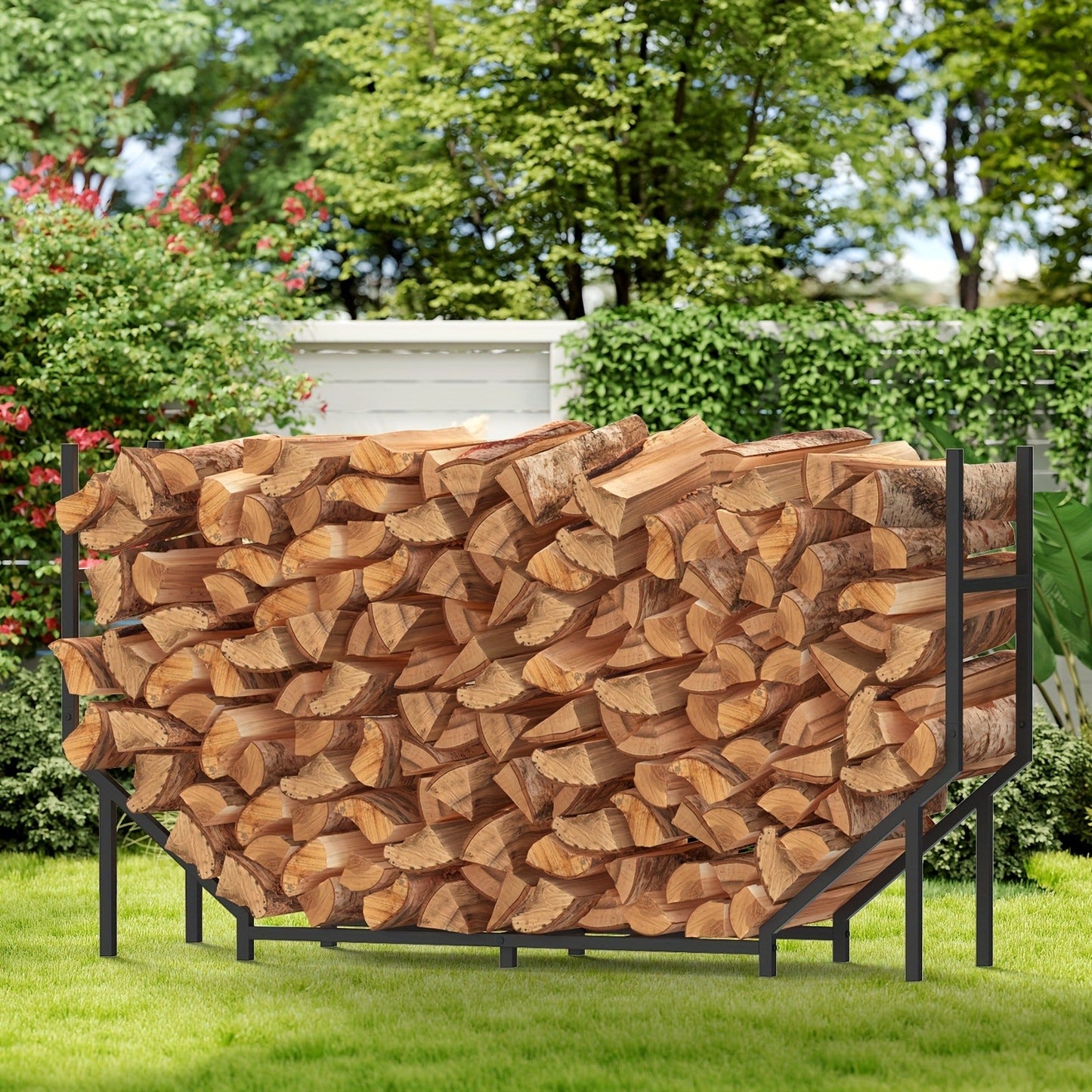 Firewood Rack Heavy Duty Adjustable — Outdoor & Indoor Log Holder with Cover, A-Frame Steel Wood Storage Stand for Fireplace, Patio, Cabin