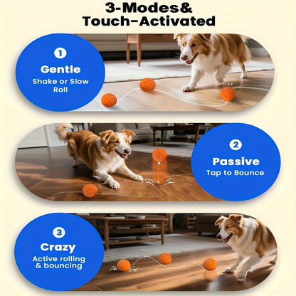 Dog Toy Motion-Activated E-TPU Ball with Auto-Rolling, Rotating and Bouncing Modes in Blue or Orange