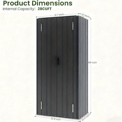 Metal Outdoor Storage Cabinets with Shelf-Equipped Tall or Low Models and 3 x 2 x 4.6 Ft Shed Option