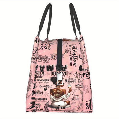 Insulated Lunch Bag with Wine-Tasting Pattern and 10.6 x 6.3 x 6.7 Inch Checkout Size for Daily Carry